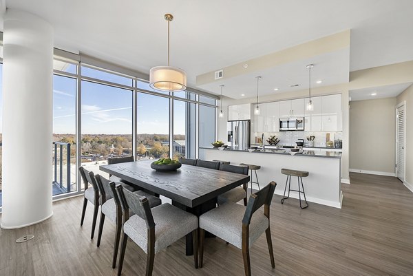 Spacious living room with modern decor at Element SouthPark Apartments in Charlotte
