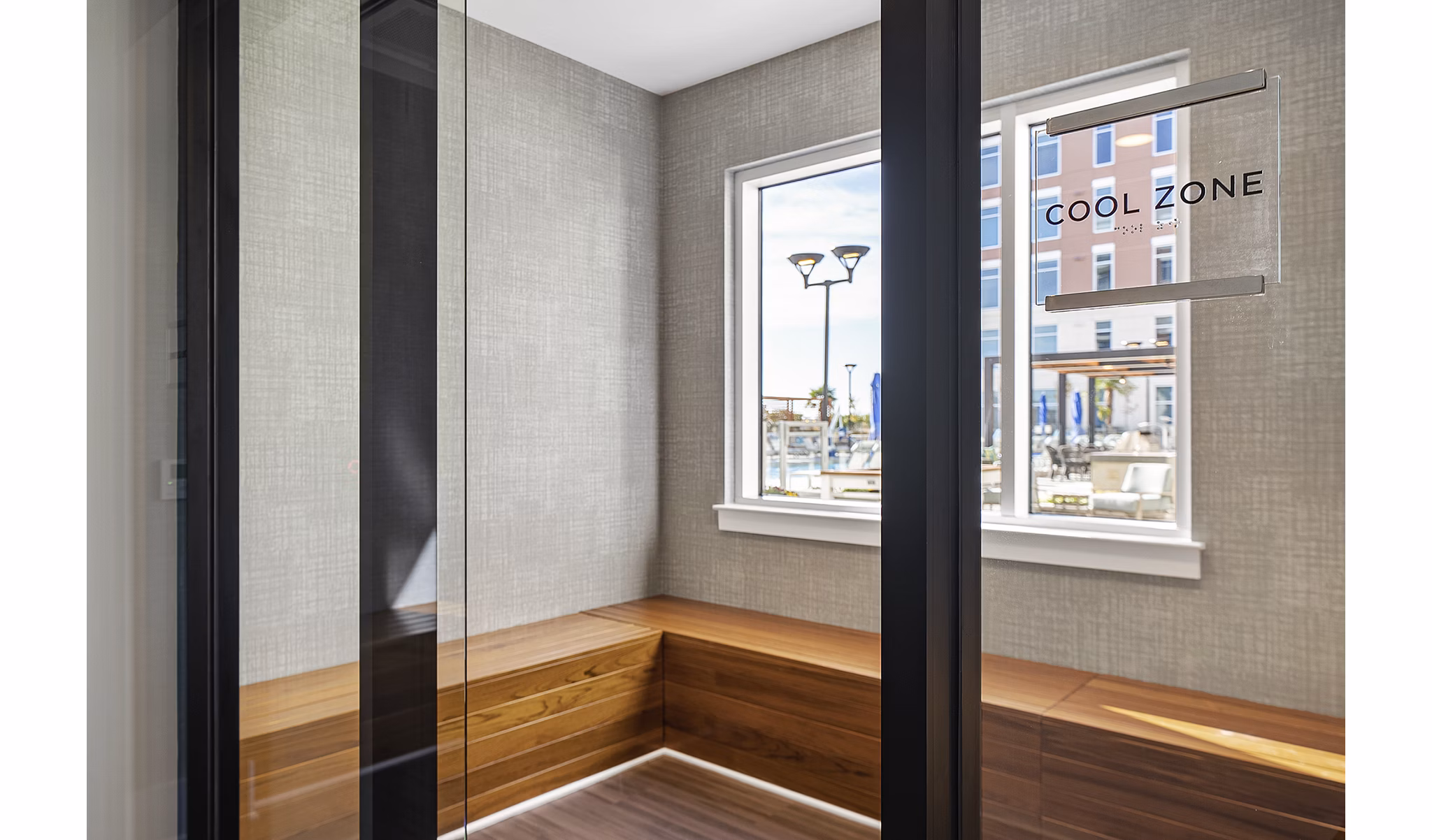 State-of-the-art fitness center with sauna at Element SouthPark Apartments for luxury wellness living