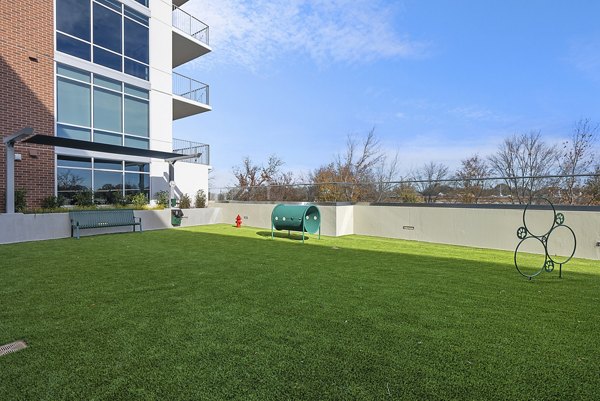 Dog park with agility equipment at Element SouthPark Apartments, offering pet-friendly amenities for residents in Charlotte