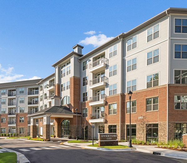 Overture Cary Apartments: Elegant of luxury apartments in Cary, showcasing modern design and lush landscaping