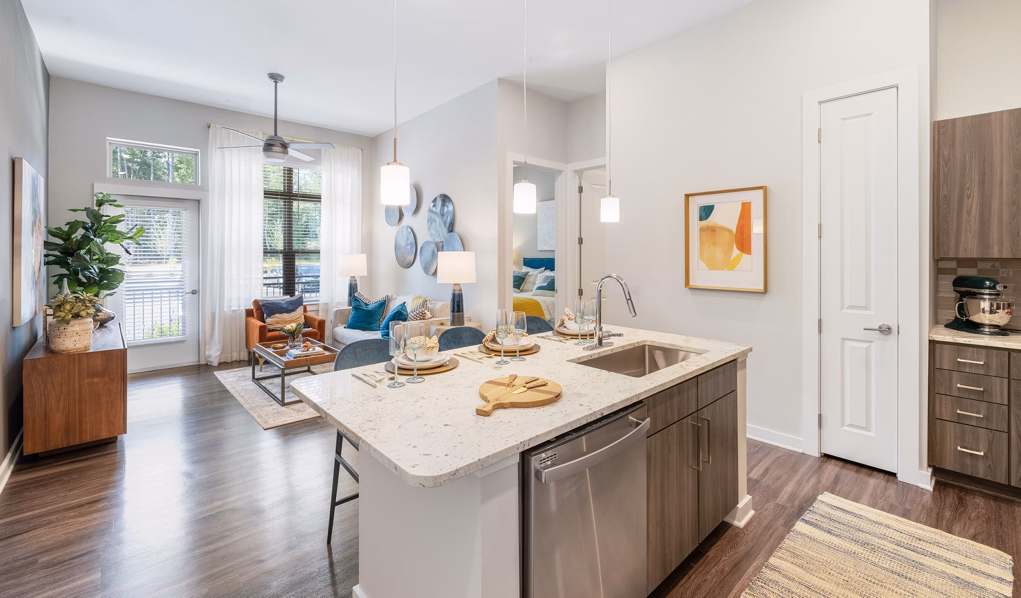 Modern kitchen featuring stainless steel appliances at Overture Cary Apartments