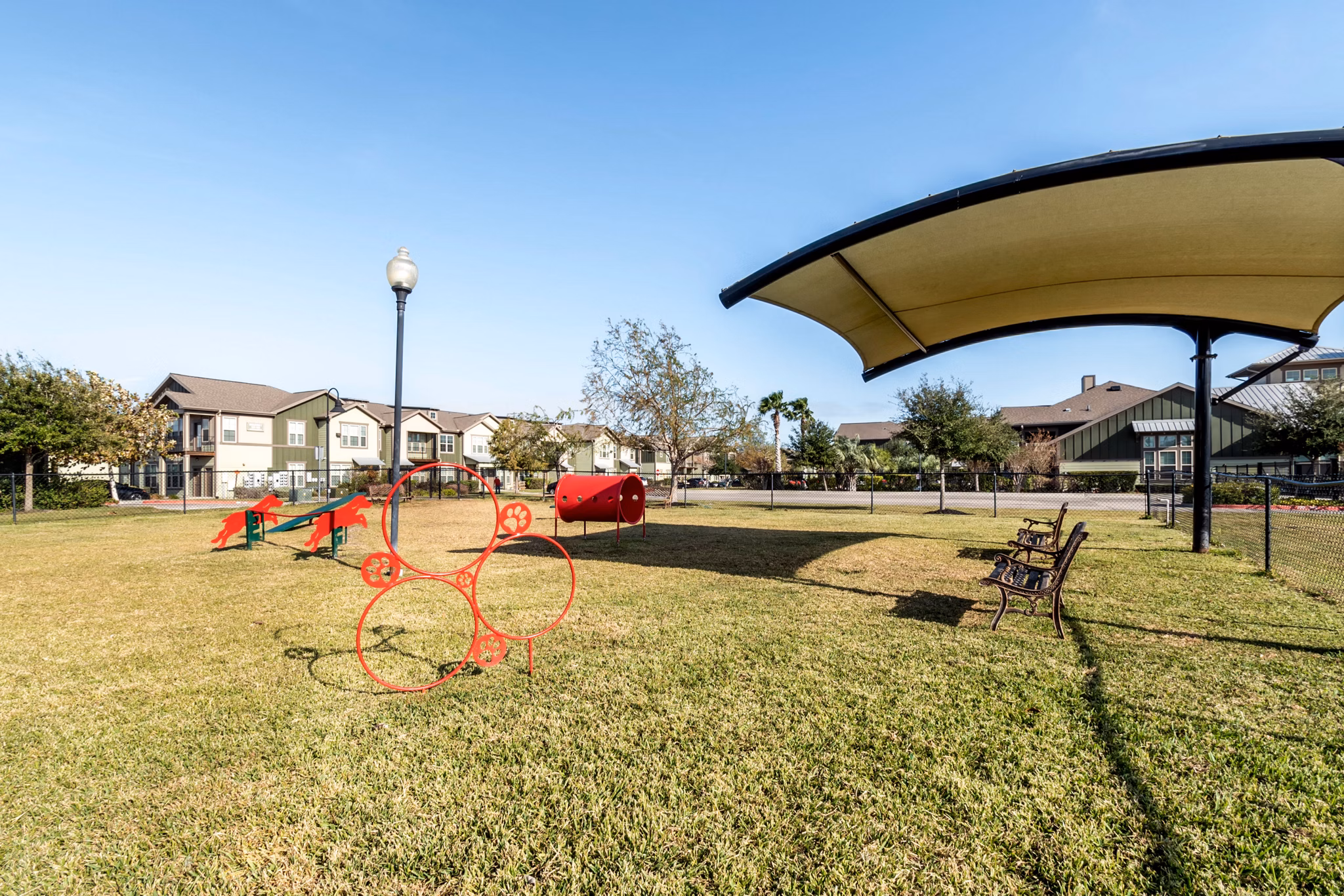 Dog-friendly dog park at Sage Apartments luxuriously designed for resident enjoyment