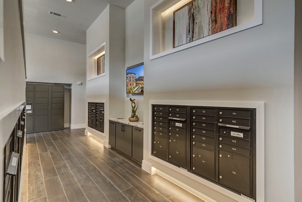 Modern mail room with secure package lockers at Album Keller Ranch Apartments