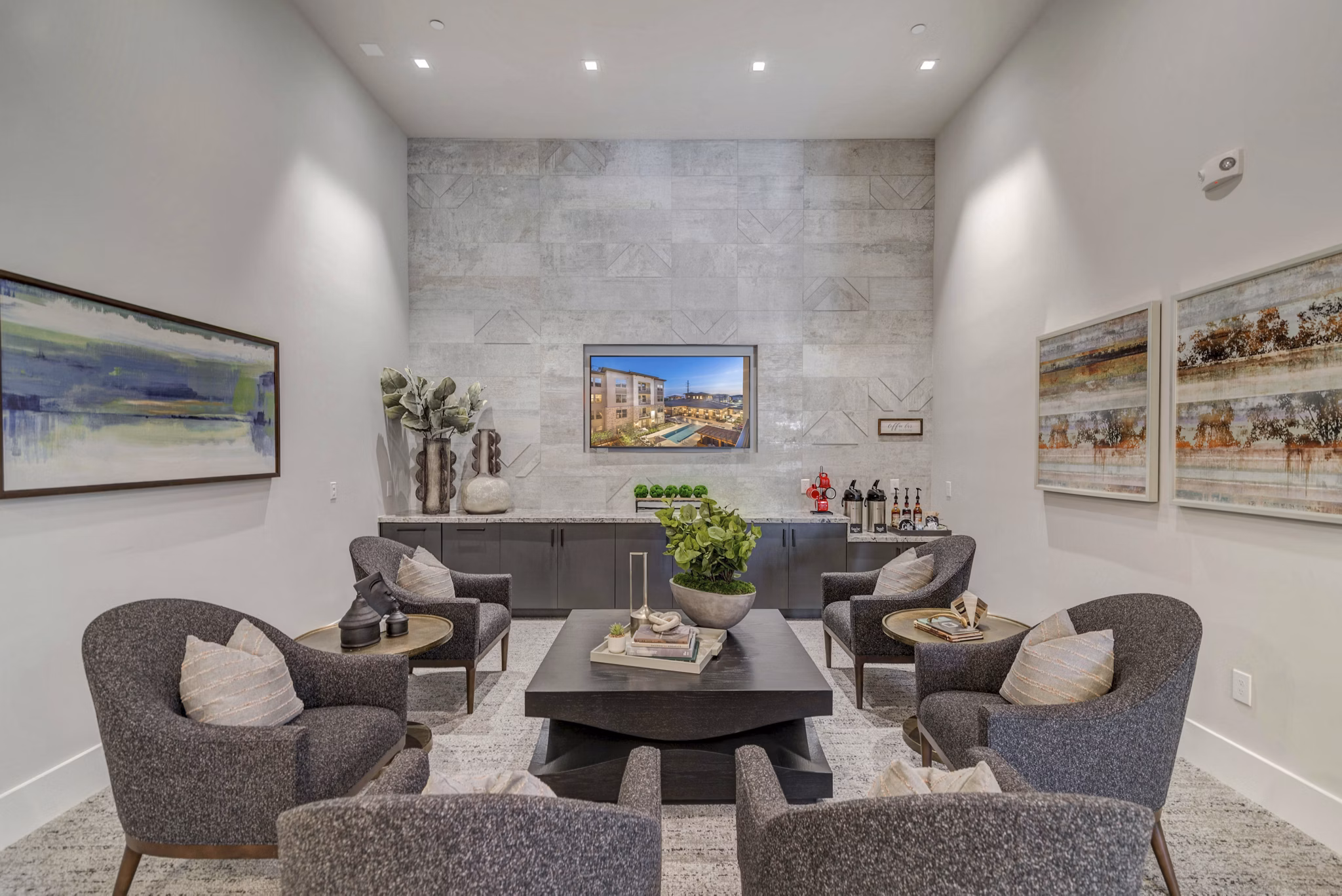 Contemporary business center with ergonomic seating at Album Keller Ranch Apartments
