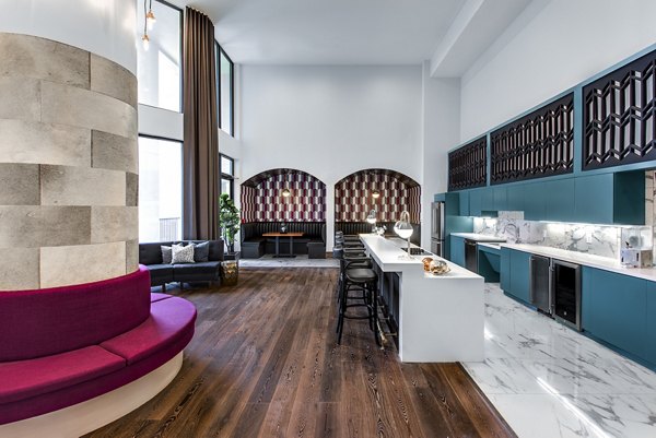 Clubhouse and lobby area featuring elegant seating and modern design at Mezzo Kirby Med Center Apartments