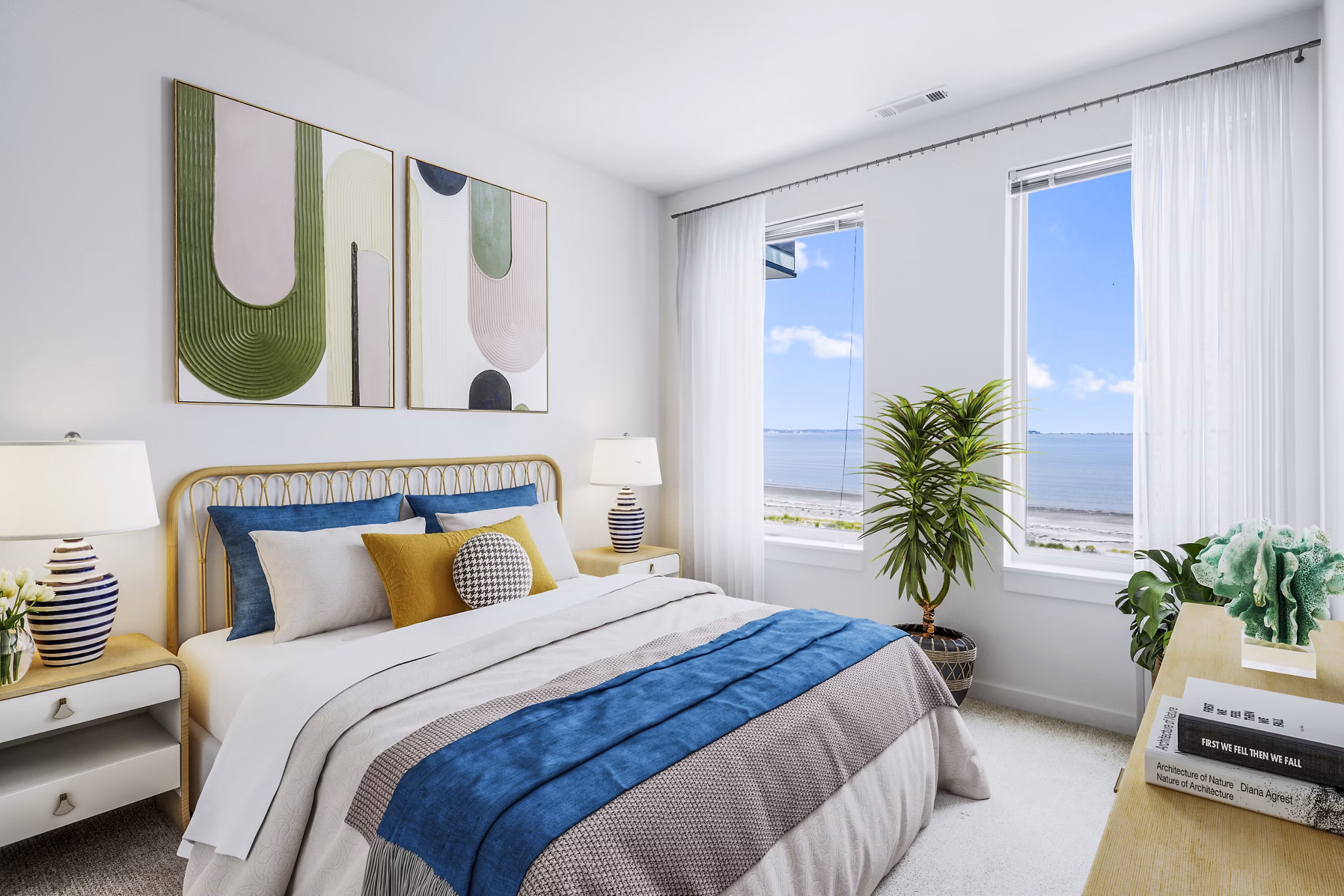 Cozy bedroom with modern furnishings at Ryder Apartments, offering luxury living spaces in a prime location