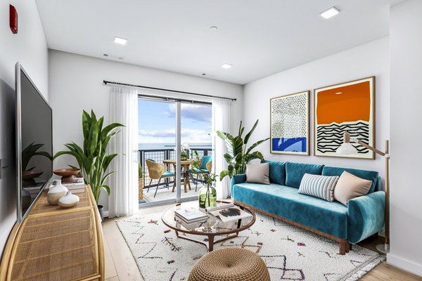 Modern living room with stylish decor and natural lighting in Ryder Apartments