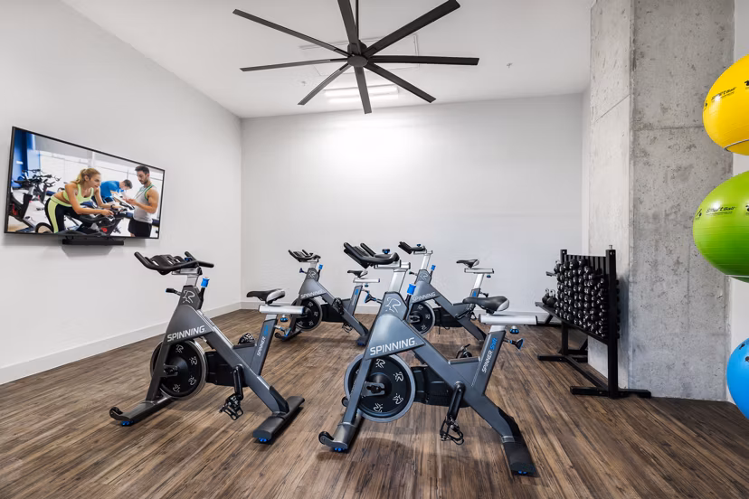 fitness center at Korina at the Grove Apartments