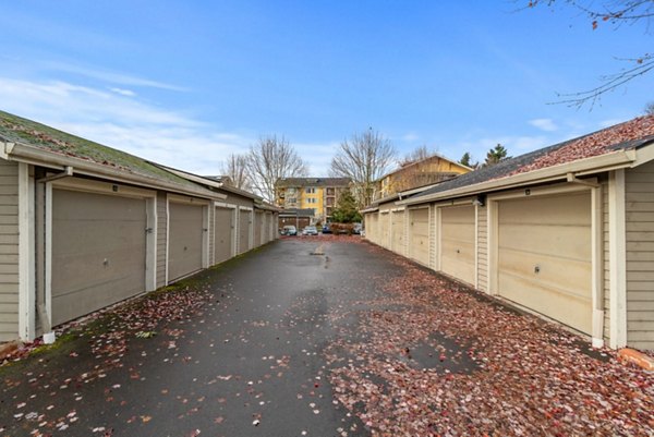 Secure parking garage at Willamette Gardens Apartments offering convenient and safe vehicle storage for residents