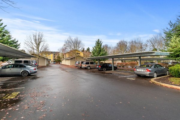 Parking garage at Willamette Gardens Apartments offering convenient and secure vehicle storage for residents in our Greystar luxury community