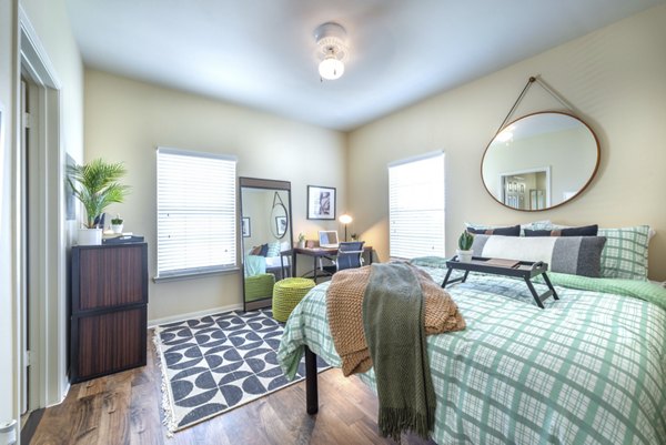 Serene bedroom with stylish decor at Hillside Ranch Apartments, a luxury community with premier design elements