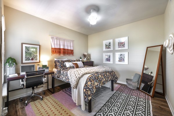 Cozy bedroom with modern decor at Hillside Ranch Apartments