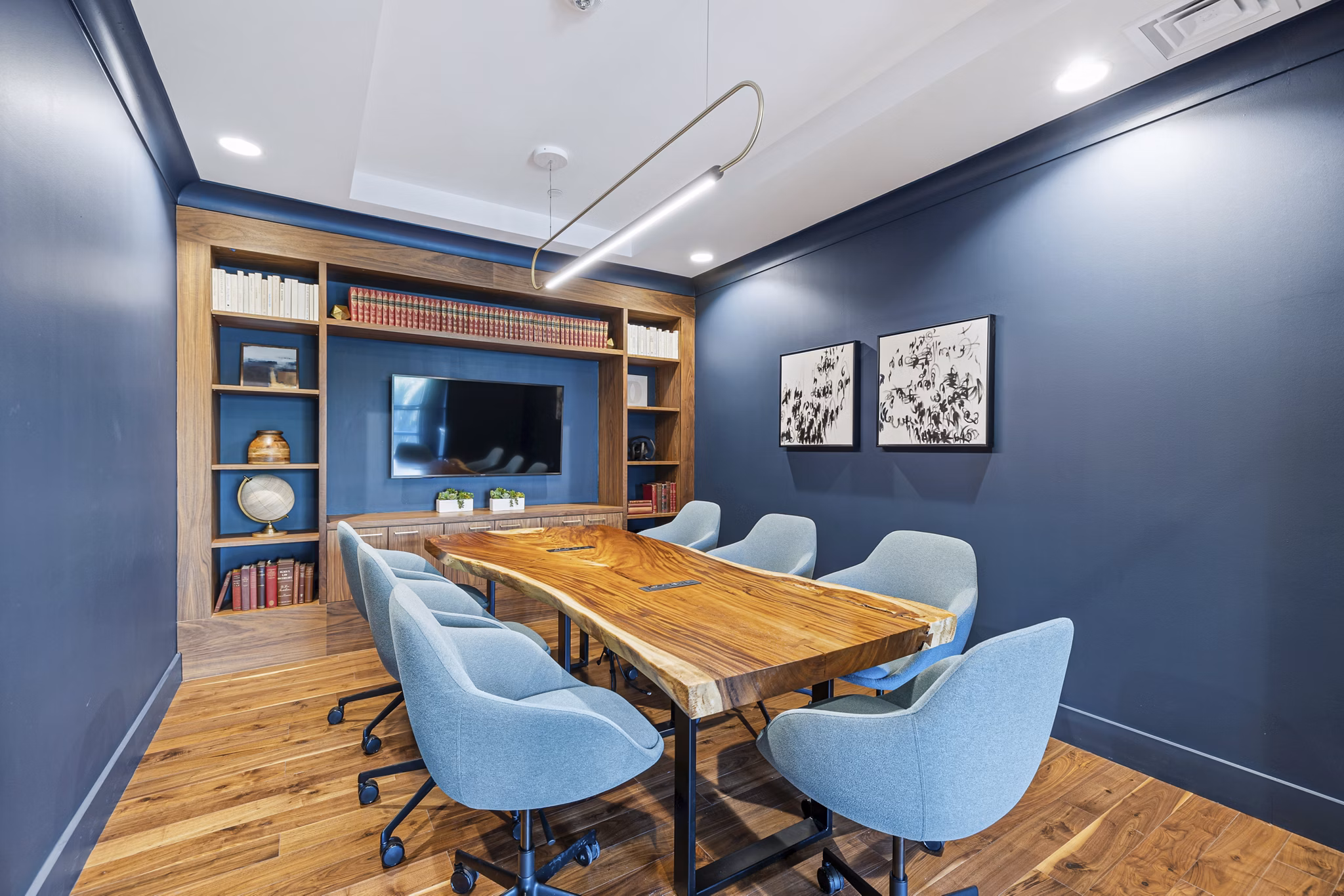 Meeting facility with advanced tech setup at The Westcott Apartments, ideal for tenant gatherings and events in a modern luxury setting