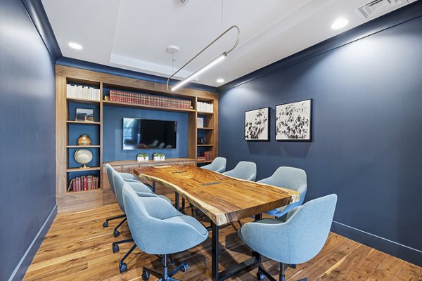Meeting facility with advanced tech setup at The Westcott Apartments, ideal for tenant gatherings and events in a modern luxury setting