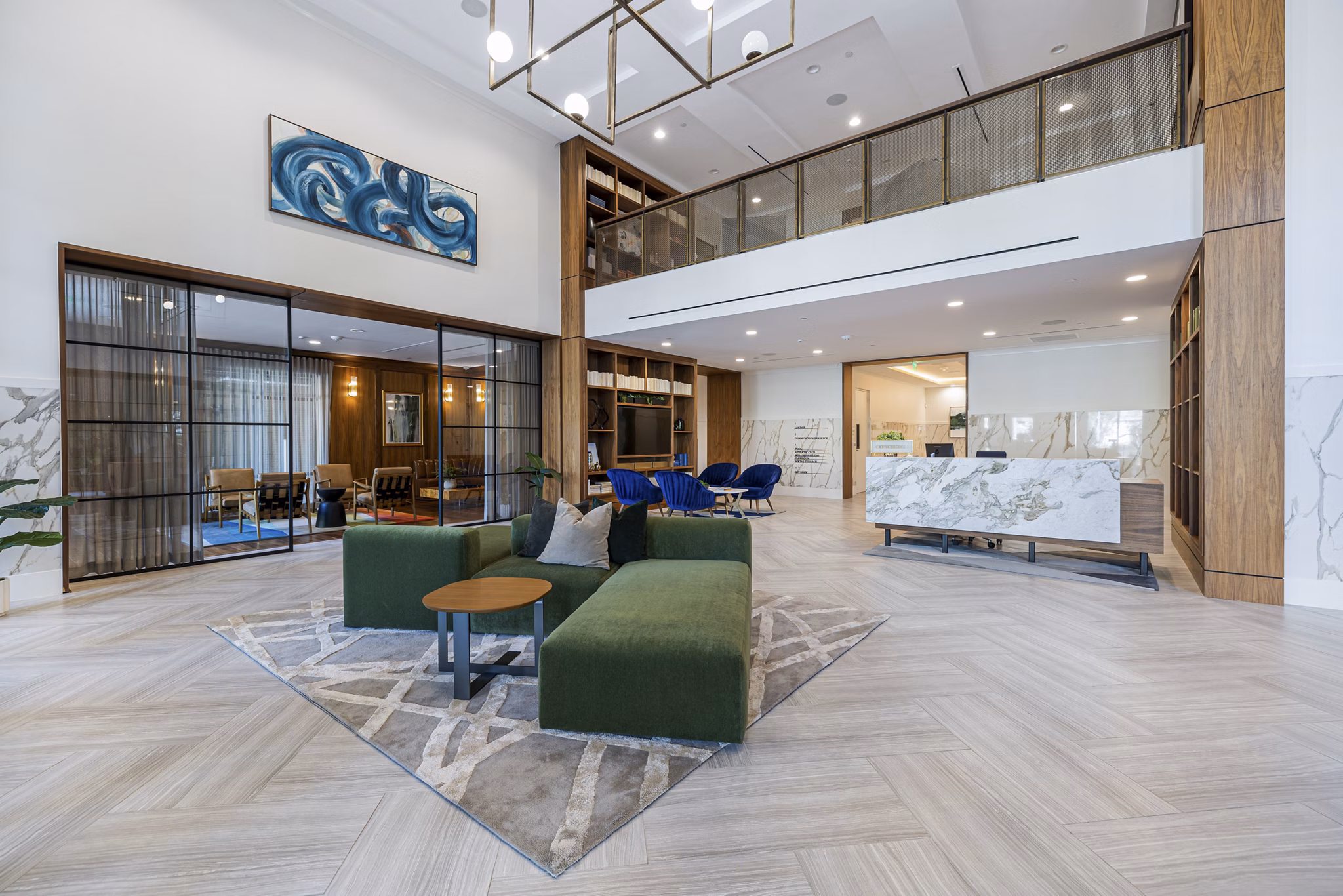 Clubhouse featuring modern interiors and lounge spaces at The Westcott Apartments