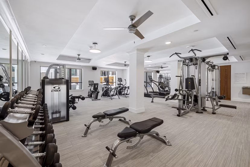 Fitness center featuring modern equipment at The Westcott Apartments