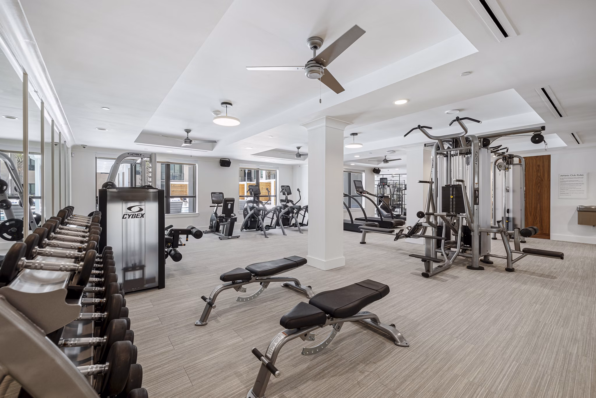 Fitness center featuring modern equipment at The Westcott Apartments