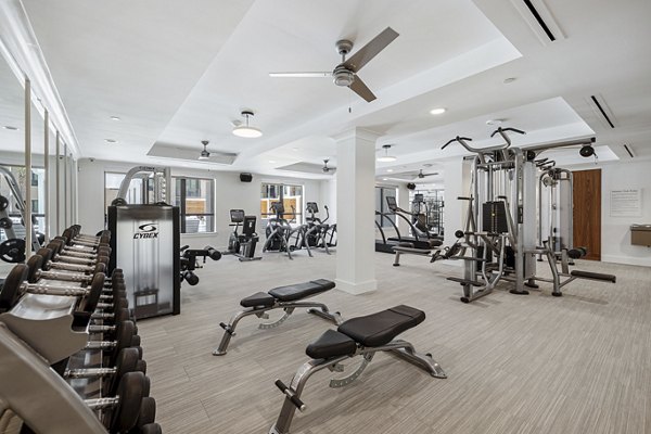 Fitness center featuring modern equipment at The Westcott Apartments