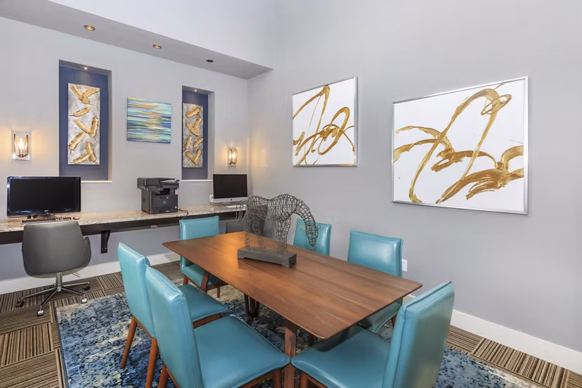 Modern meeting facility with state-of-the-art equipment at Roots at Waco Apartments