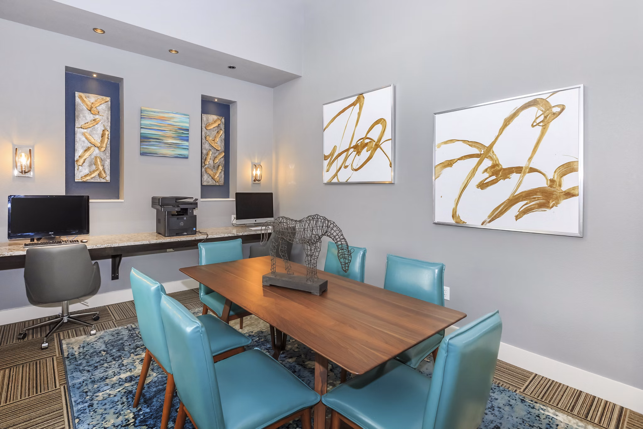 Modern meeting facility with state-of-the-art equipment at Roots at Waco Apartments