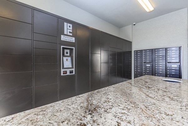 Mailroom with individual lockers at Roots at Waco Apartments