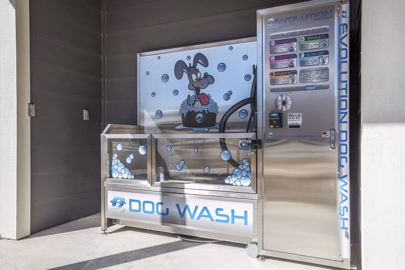 Dog wash station for pet grooming at Roots at Waco Apartments