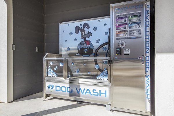 Dog wash station for pet grooming at Roots at Waco Apartments