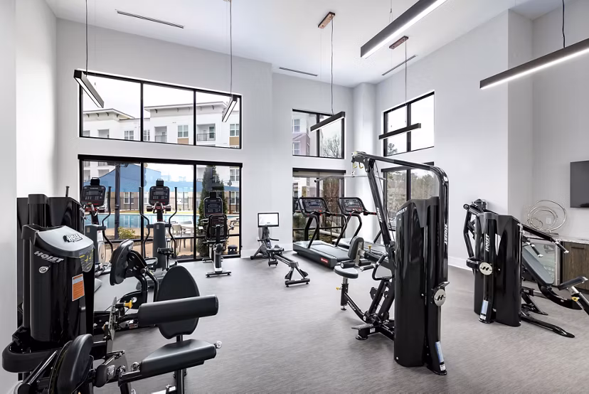 Fitness center featuring modern equipment at Overture Powers Ferry Apartments
