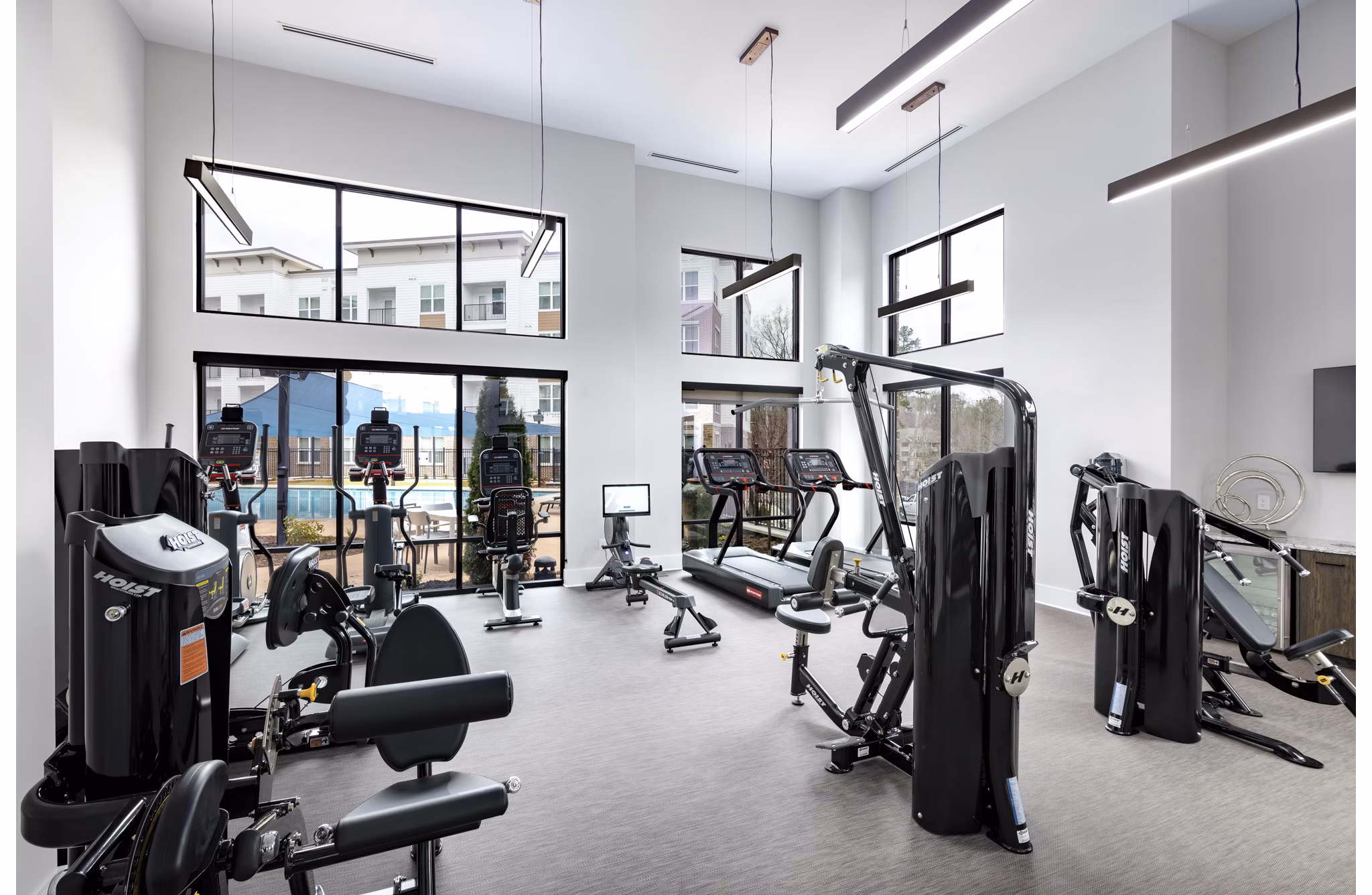 Fitness center featuring modern equipment at Overture Powers Ferry Apartments