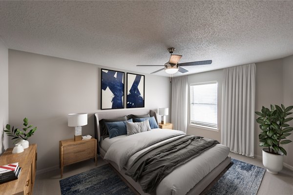 Cozy bedroom with elegant decor at Avana Bellevue Apartments