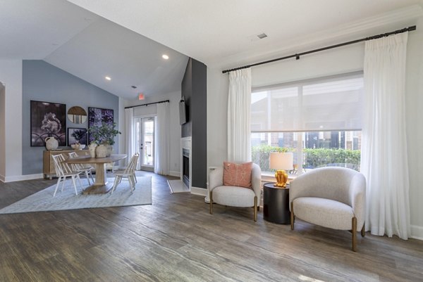 Elegant clubhouse with modern design at Avana Bellevue Apartments, offering luxury amenities in Greystar community
