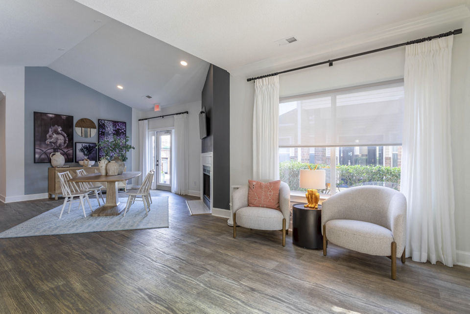 Elegant clubhouse with modern design at Avana Bellevue Apartments, offering luxury amenities in Greystar community