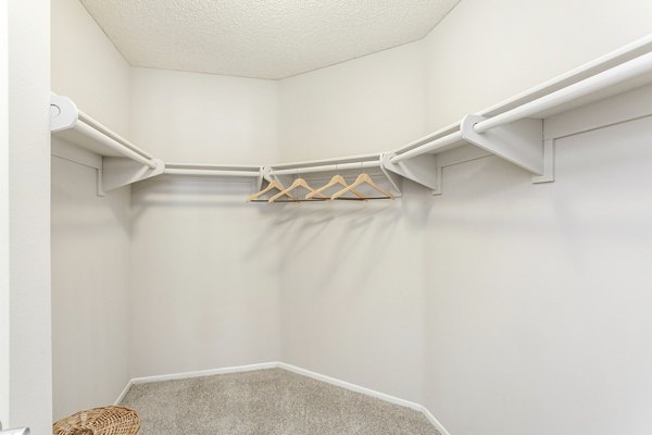 Walk-in closet with built-in shelving in Colony Parc Apartments