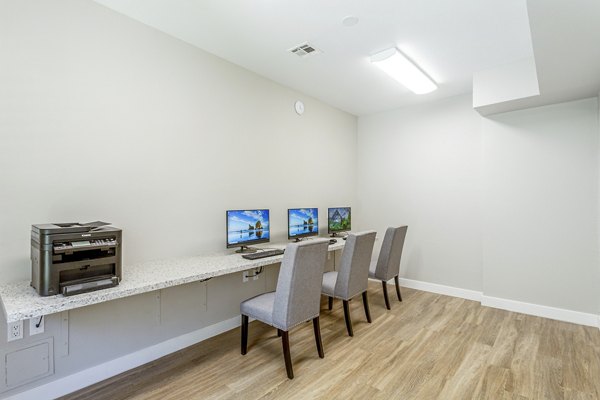 Colony Parc Apartments: Modern clubhouse business center with collaborative workspaces