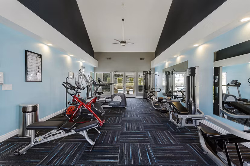 Modern fitness center with state-of-the-art equipment at Colony Parc Apartments