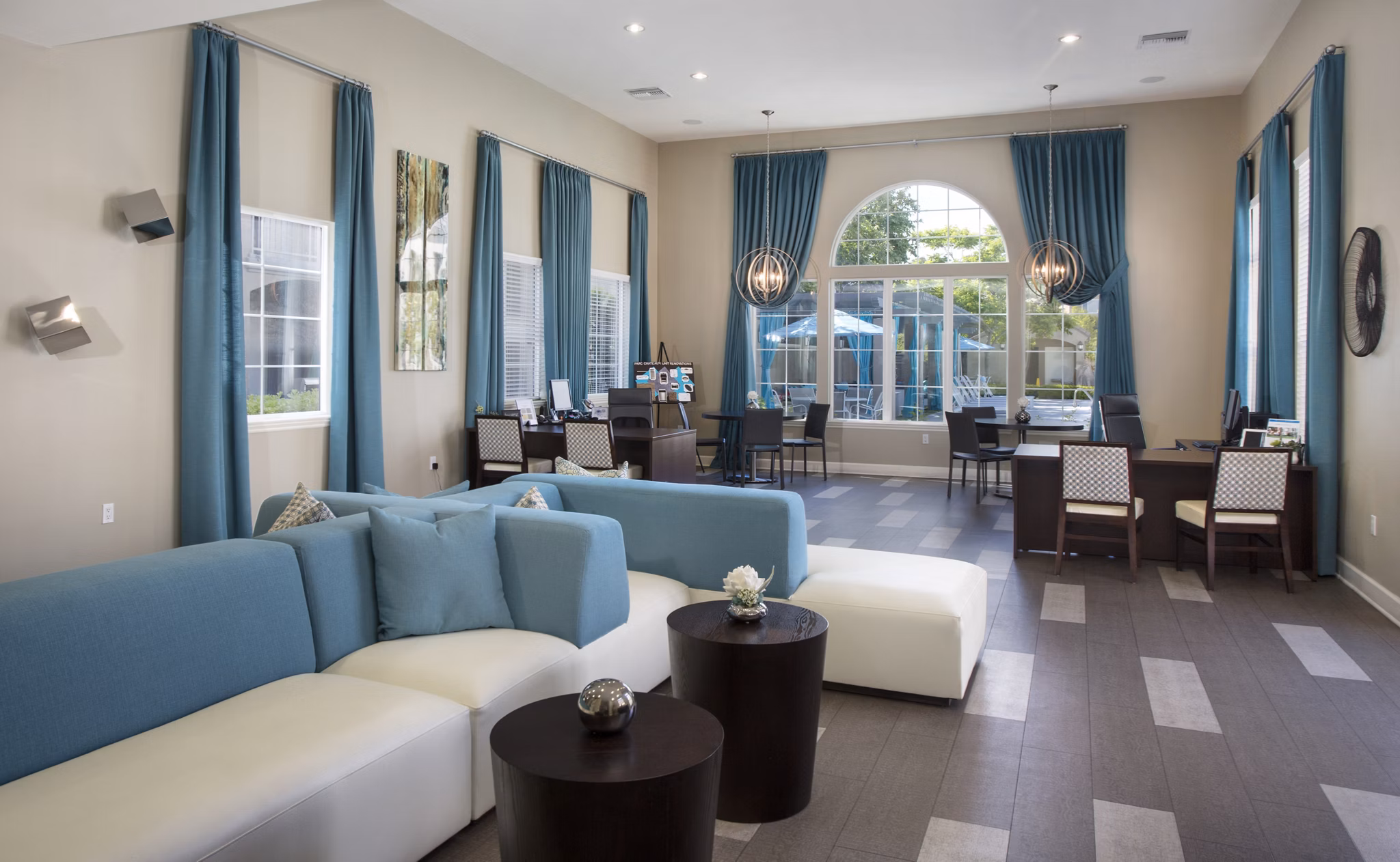 Elegant clubhouse at Parc Chateaux Apartments offering a stylish venue for relaxation and socializing