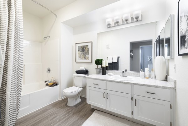 Bathroom featuring sleek countertops and modern fixtures at Mission Grove Park Apartments