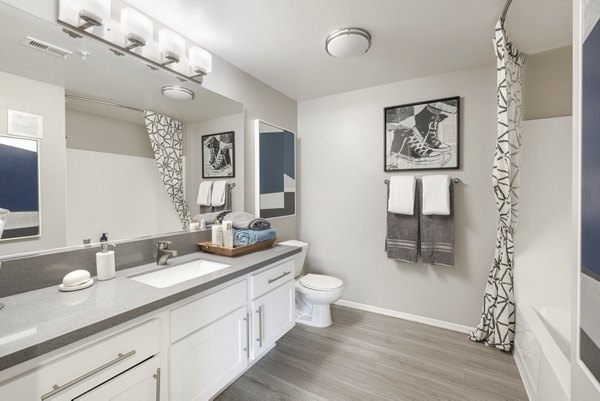 Bathroom with modern fixtures at Mission Grove Park Apartments