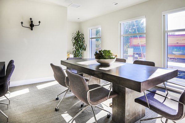 Conference room with modern amenities at 201 Marshall Apartments