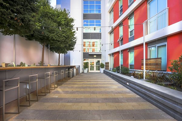 Courtyard with lush landscaping at 201 Marshall Apartments