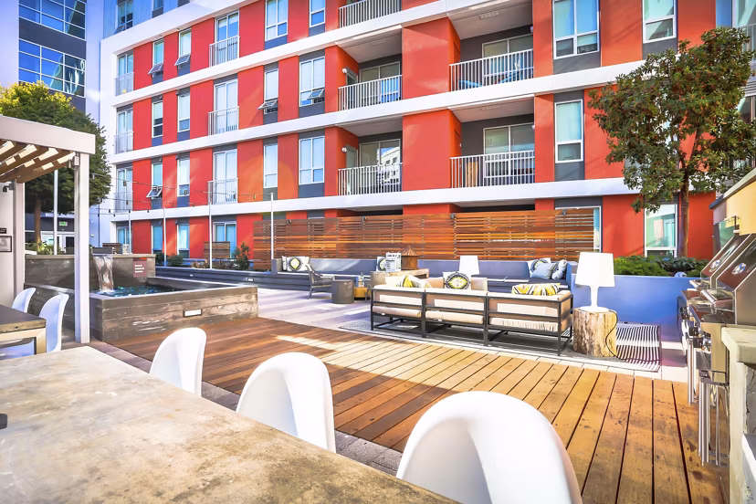 Modern fitness center with cardio and strength equipment at 201 Marshall Apartments