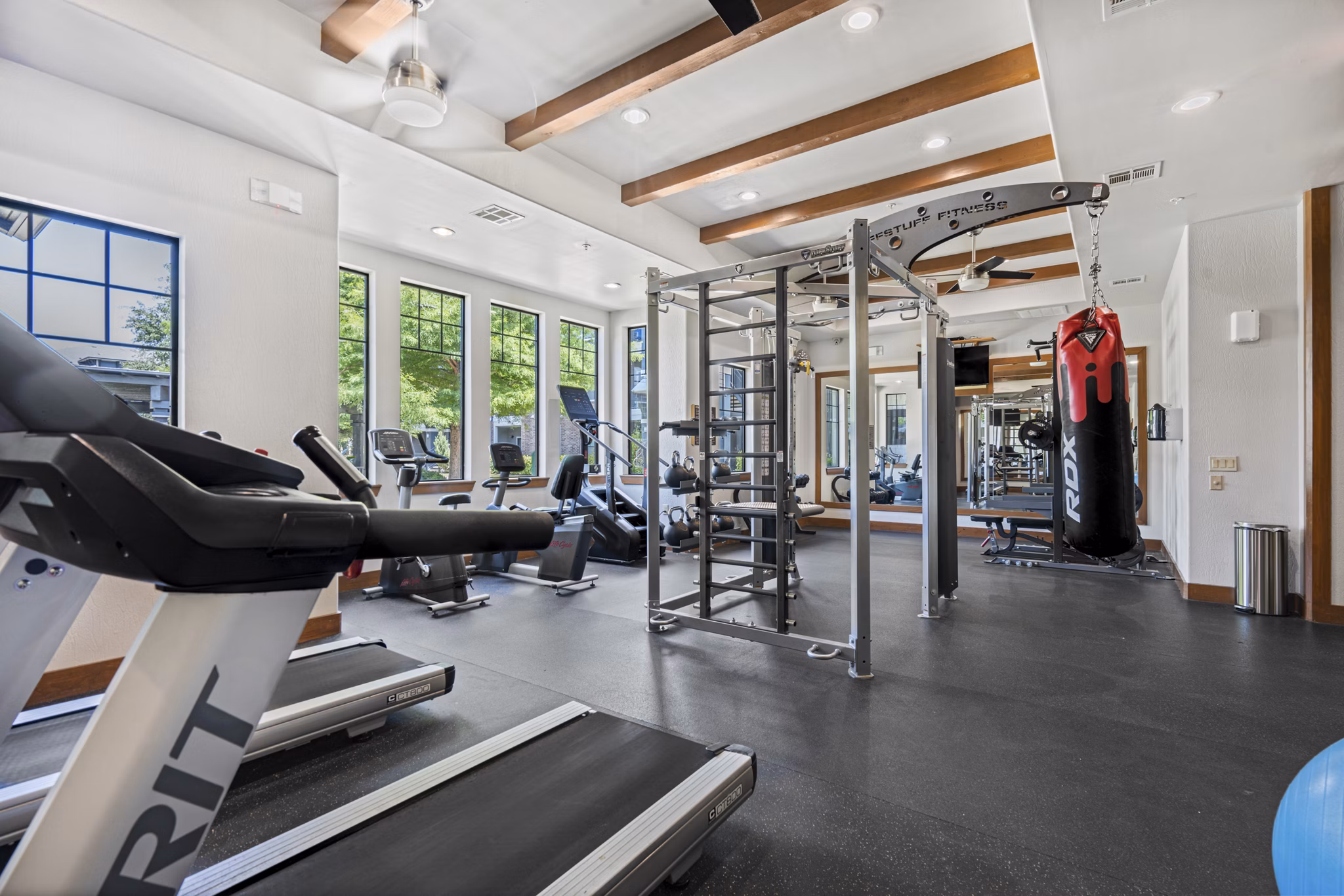 fitness center at The Oaks at Techridge Apartments