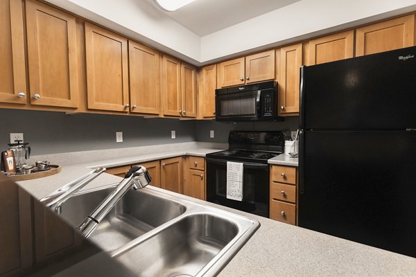 Modern kitchen with stainless steel appliances at Dexter Lake Union Apartments