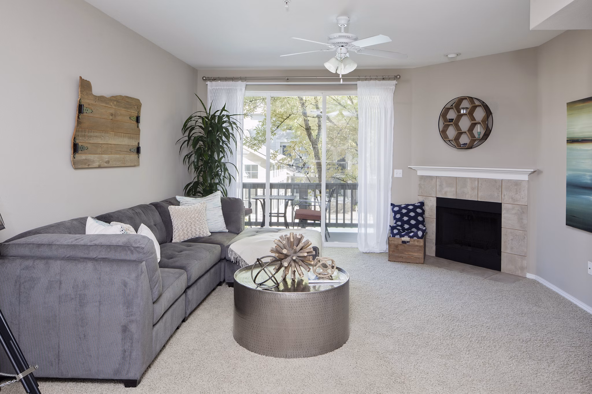 Spacious living room with modern decor at Lions Gate South Apartments
