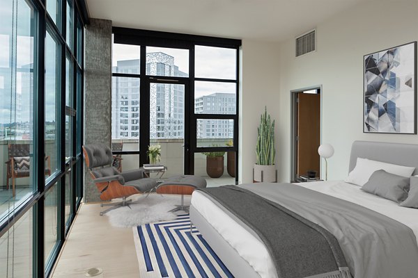 Welcoming bedroom with cozy decor at The Wyatt Apartments