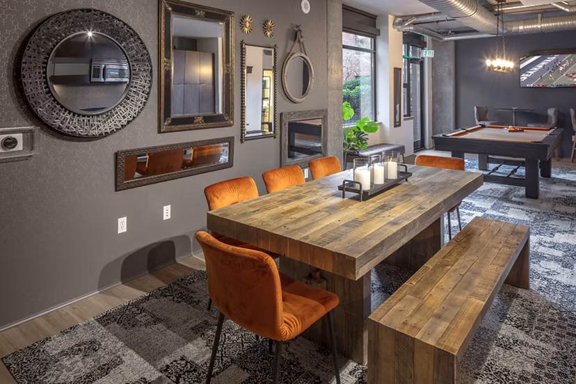 Clubhouse featuring modern design elements at The Wyatt Apartments, offering luxury amenities for residents to enjoy