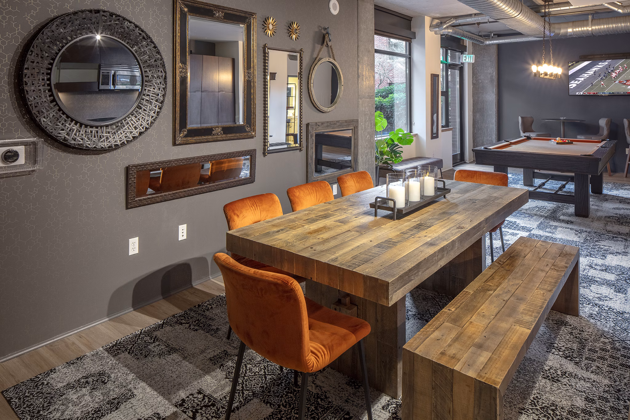 Clubhouse featuring modern design elements at The Wyatt Apartments, offering luxury amenities for residents to enjoy