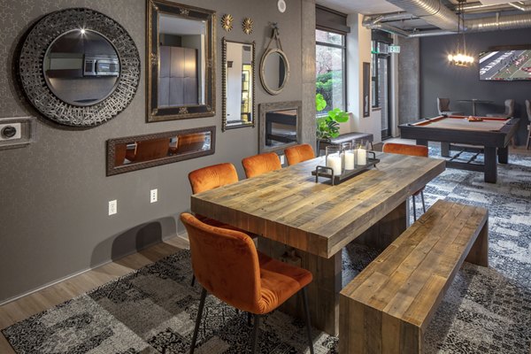 Clubhouse featuring modern design elements at The Wyatt Apartments, offering luxury amenities for residents to enjoy