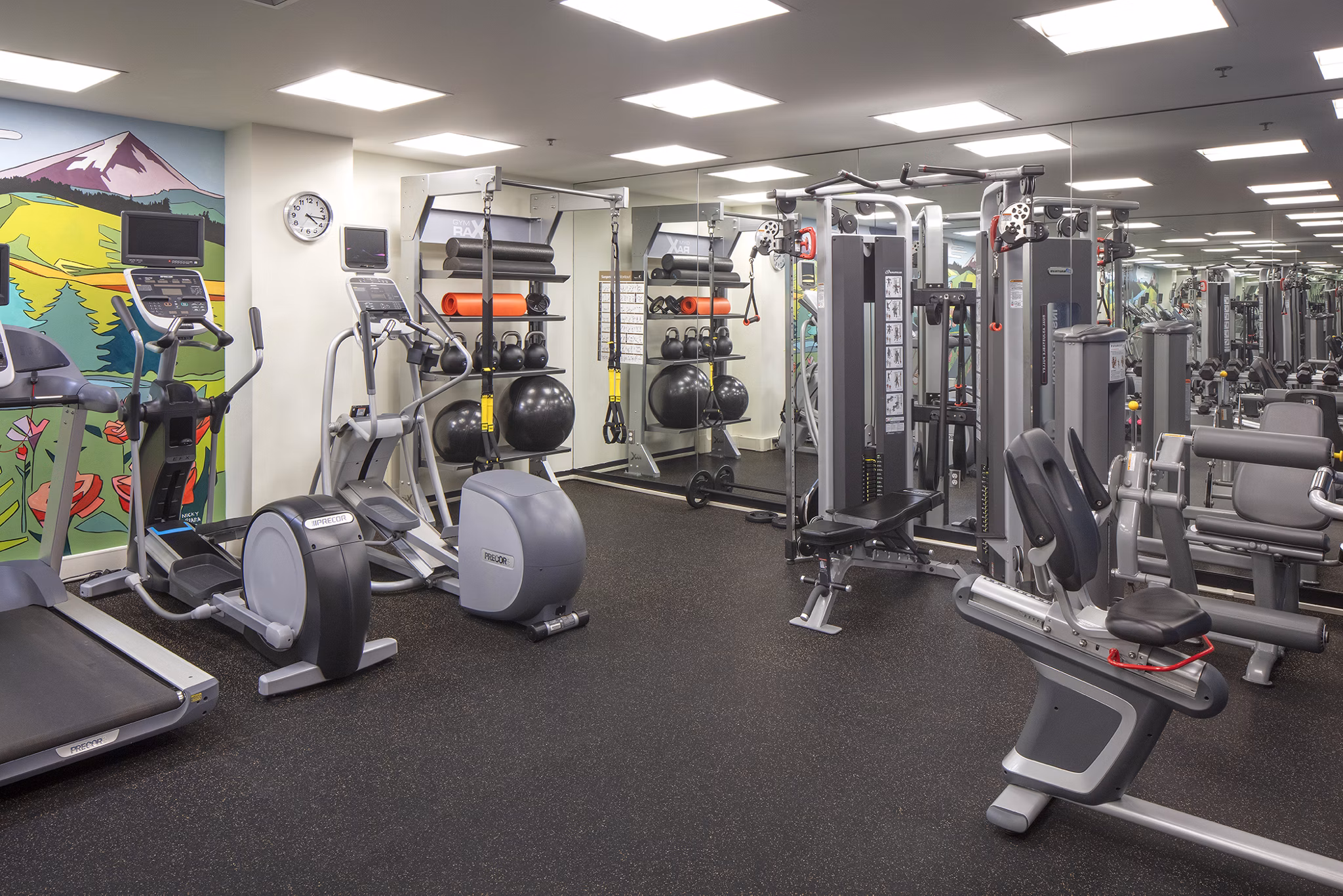 Modern fitness center featuring state-of-the-art equipment at The Wyatt Apartments