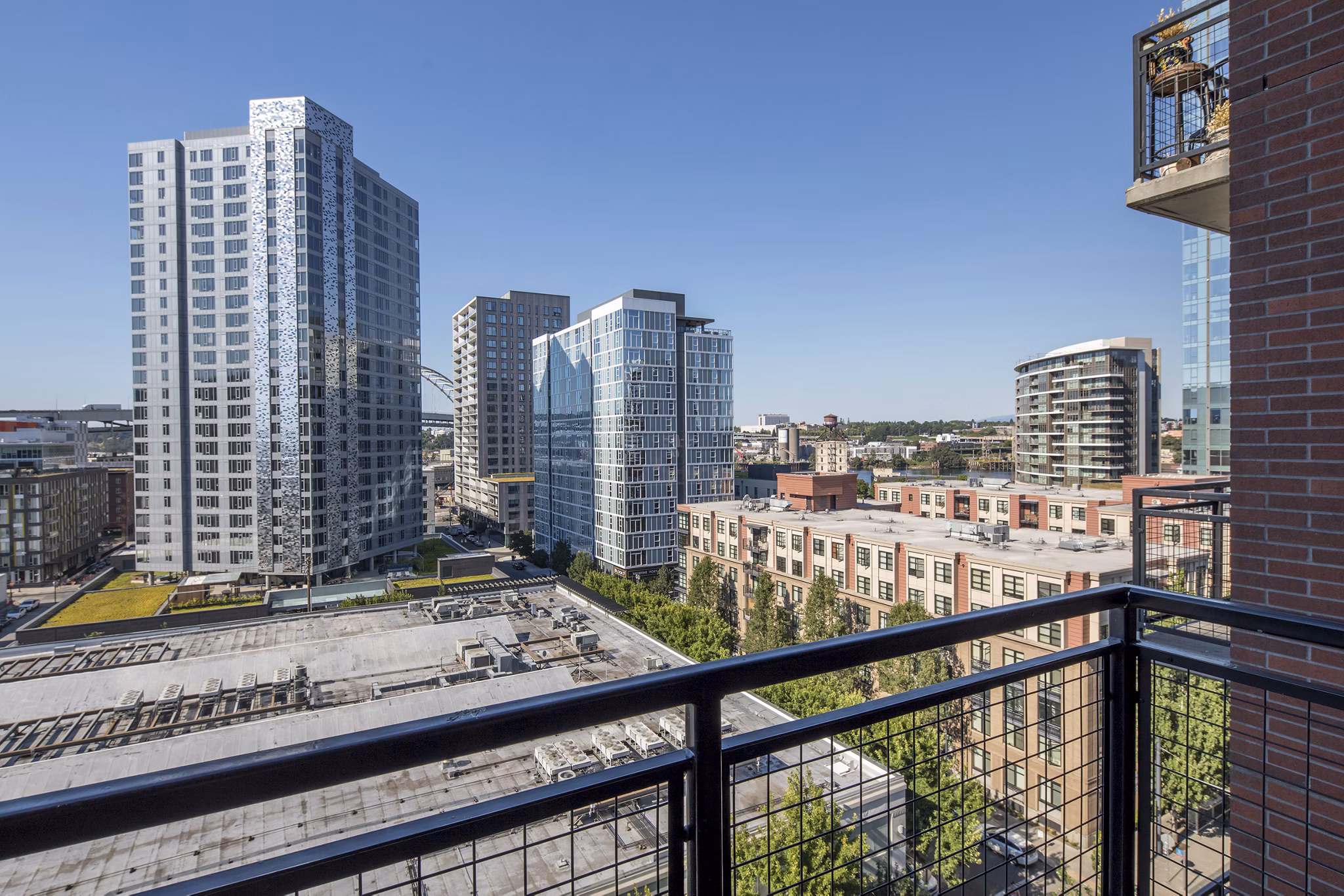 Chic patio with modern furniture at The Wyatt Apartments, offering luxury outdoor living space for residents to relax and socialize